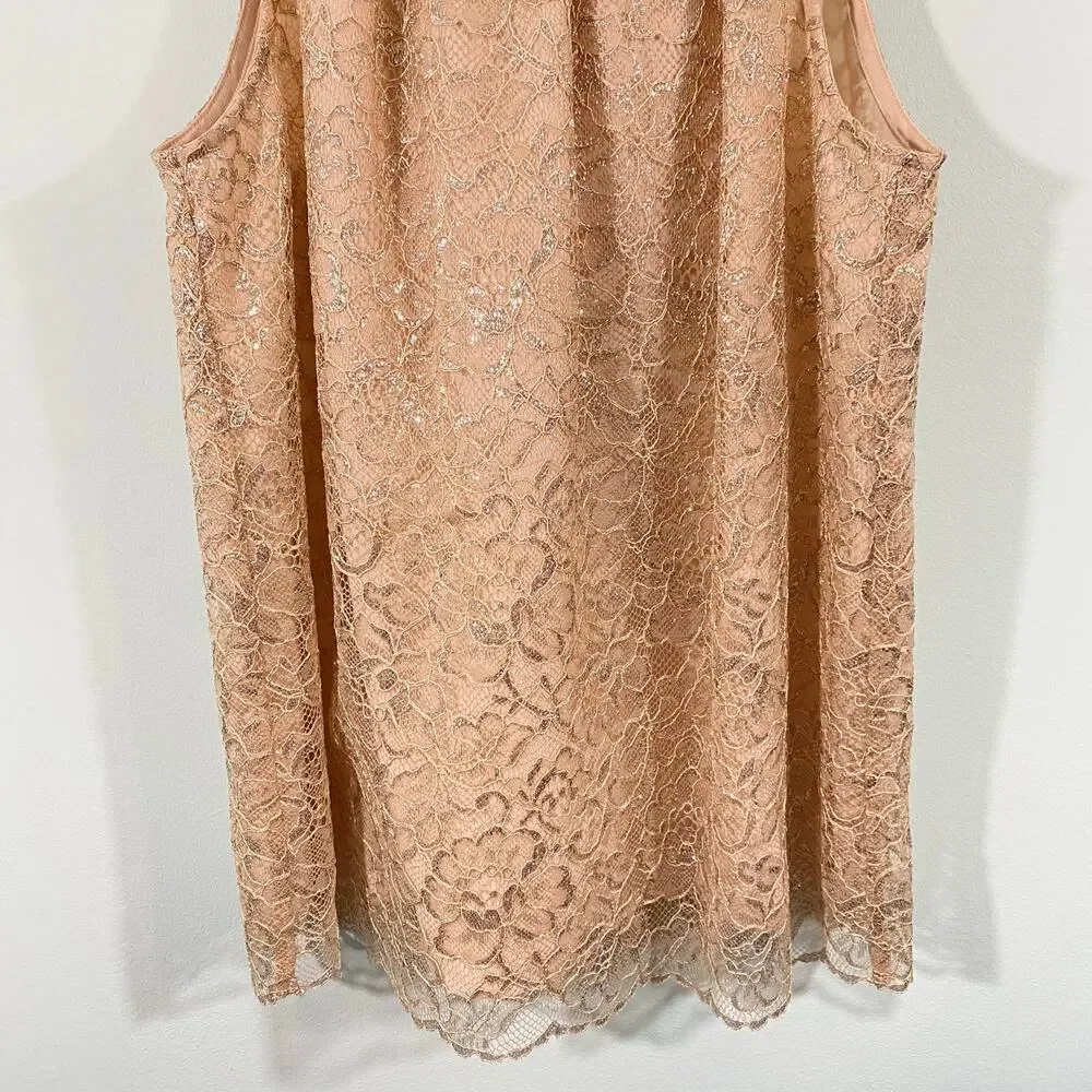 J Crew Women's Beige Metallic Lace Tie Neck Sleeveless Blouse Size S #AG852